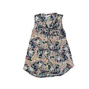 Ember Paisley Sleeveless Blouse Navy Floral Boho Tunic Top Women Large Flowy